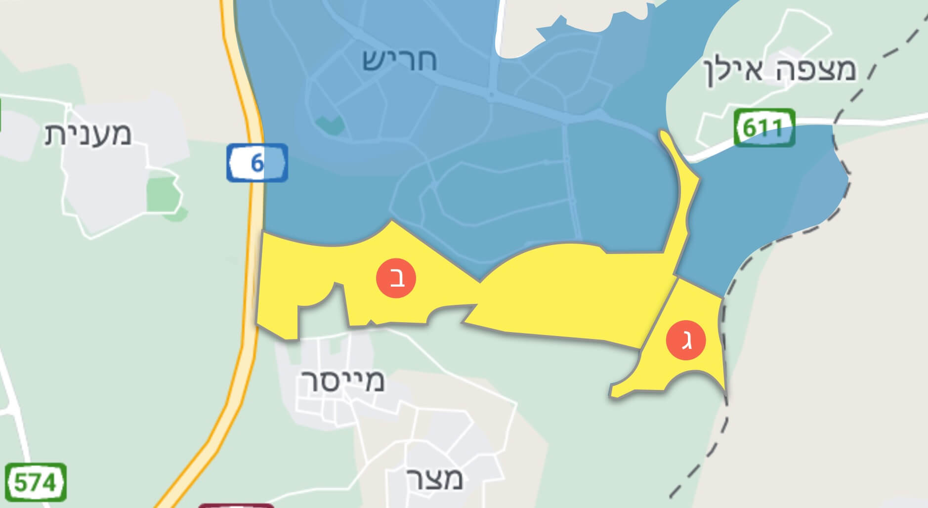 שטחי השיפוט שיתווספו לחריש מדרום