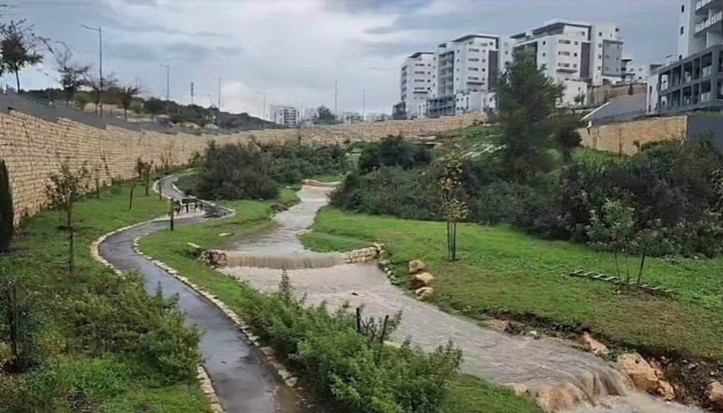 פארק נחל נרבתה מתוכנן לקלוט כמויות גדולות מאוד של מי גשמים ושטפונות. בתמונה: פארק בחריש שתוכנן לקלוט ולווסת מי נגר, למניעת הצפות